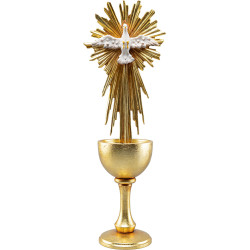 Cáliz de madera con Espíritu Santo con aureola y cola